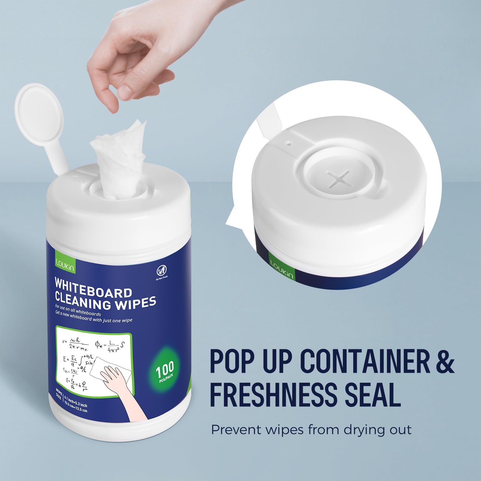 loukin Whiteboard Cleaning Wipes, Dry Erase Board Cleaning Wipes, Non-Toxic Whiteboard Wipes, 100 Wipes per Canister