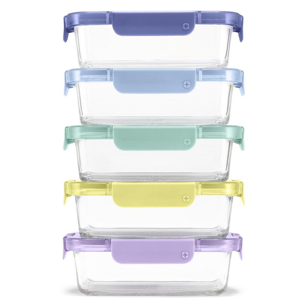 Ello 3.4 Cup 10Pc, 5 Pack Glass Meal Prep Sets Leak-Proof Glass Food Storage Containers with Airtight BPA-Free Plastic Lids, Dishwasher, Microwave, and Freezer Safe