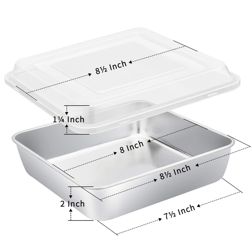 8 x 8-Inch Square Baking Pan with Lid, E-far Stainless Steel Square Cake Brownie Pan, Fit for Toaster Oven, Non-toxic & Healthy, Easy Storage & Dishwasher Safe - 2 Pieces(1 Pan + 1 Lid)