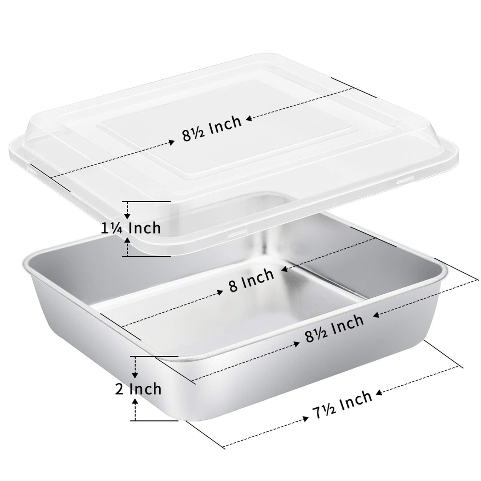 8 x 8-Inch Baking Pan with lid, E-far Square Cake Brownie Baking Pans Stainless Steel Bakeware Set of 2, Non-toxic & Healthy, Easy Clean & Dishwasher Safe - 4 Pieces(2 Pans + 2 Lids)