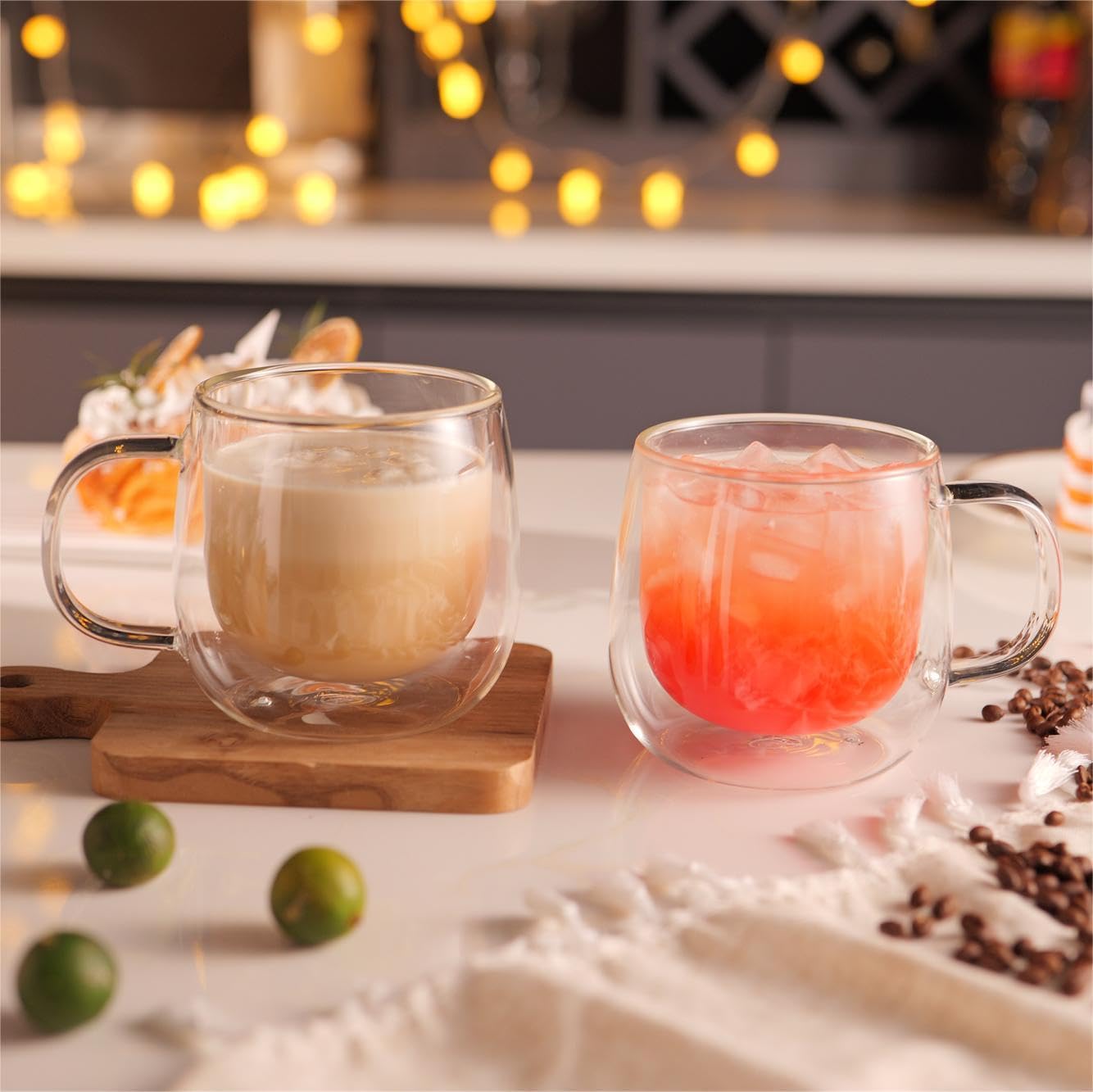 CnGlass Double Walled Glass Coffee Mugs 10oz,Large Insulated Espresso Cups,Set of 2 Clear Glasses Cappuccino Mug with Handle(Tea Latte Glassware)