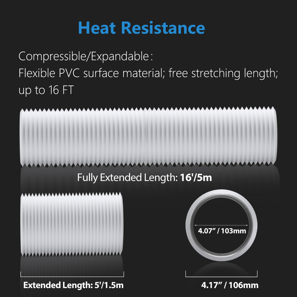 Hon&Guan 4 Inch Insulated Dryer Vent Hose - 16FT White Flexible Duct with 2 Clamps for HVAC Ventilation and Duct Fans Systems(100mm-5M)