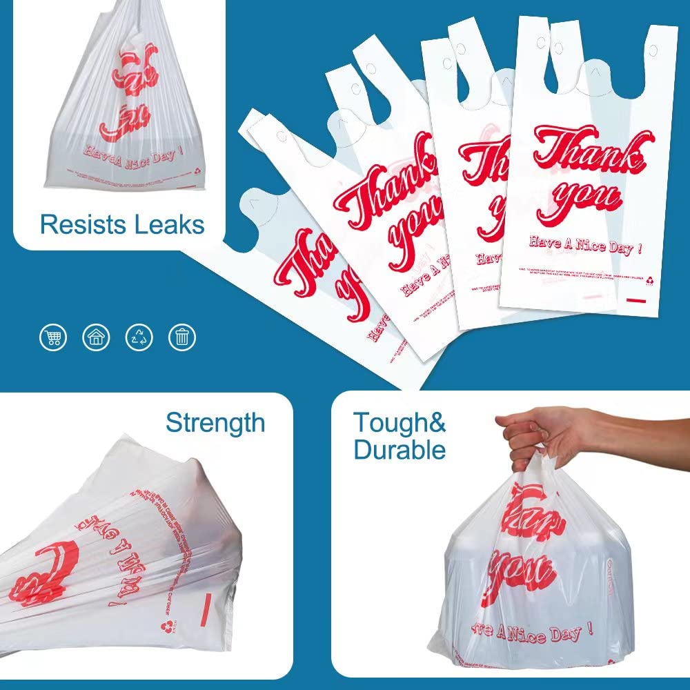 Plastic Bags with Handles Plastic bag – 200 Count T-Shirt Shopping Bags, 11.5"x6.25"x21" Grocery Bags for Retail, Supermarket, Takeout, Thank you bag, Plastic Grocery Bags