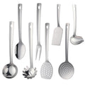 QOBIMOON Stainless Steel Kitchen Utensil Set, 8-Piece One-Piece Solid Metal Cooking Tools with Hanging Holes - Includes Ladle, Slotted Spoon, Turner, Spatula, Masher - Dishwasher Safe