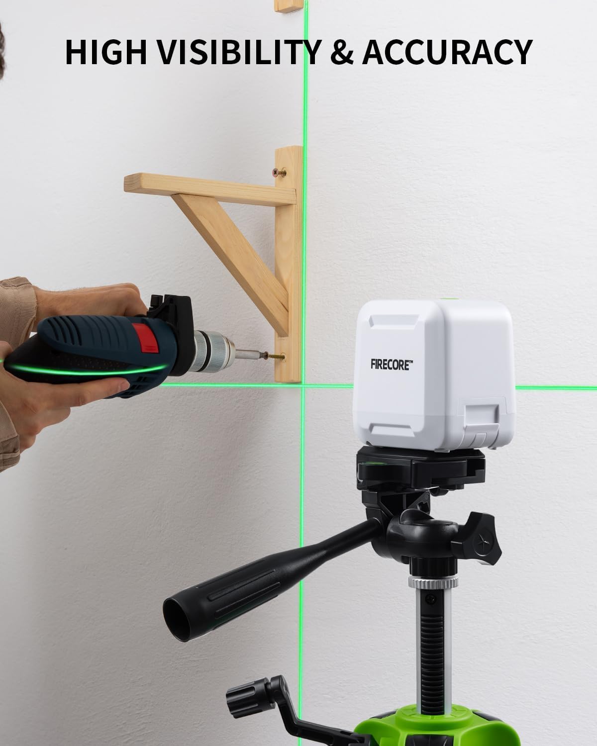 Firecore Cross Line Laser Level Self Leveling, DIY Indoor Green Beam Lazer Leveler Tool with IP54 Rating, Niveau Laser for Hanging Pictures Wall Painting Cabinet Shelves Light Installation