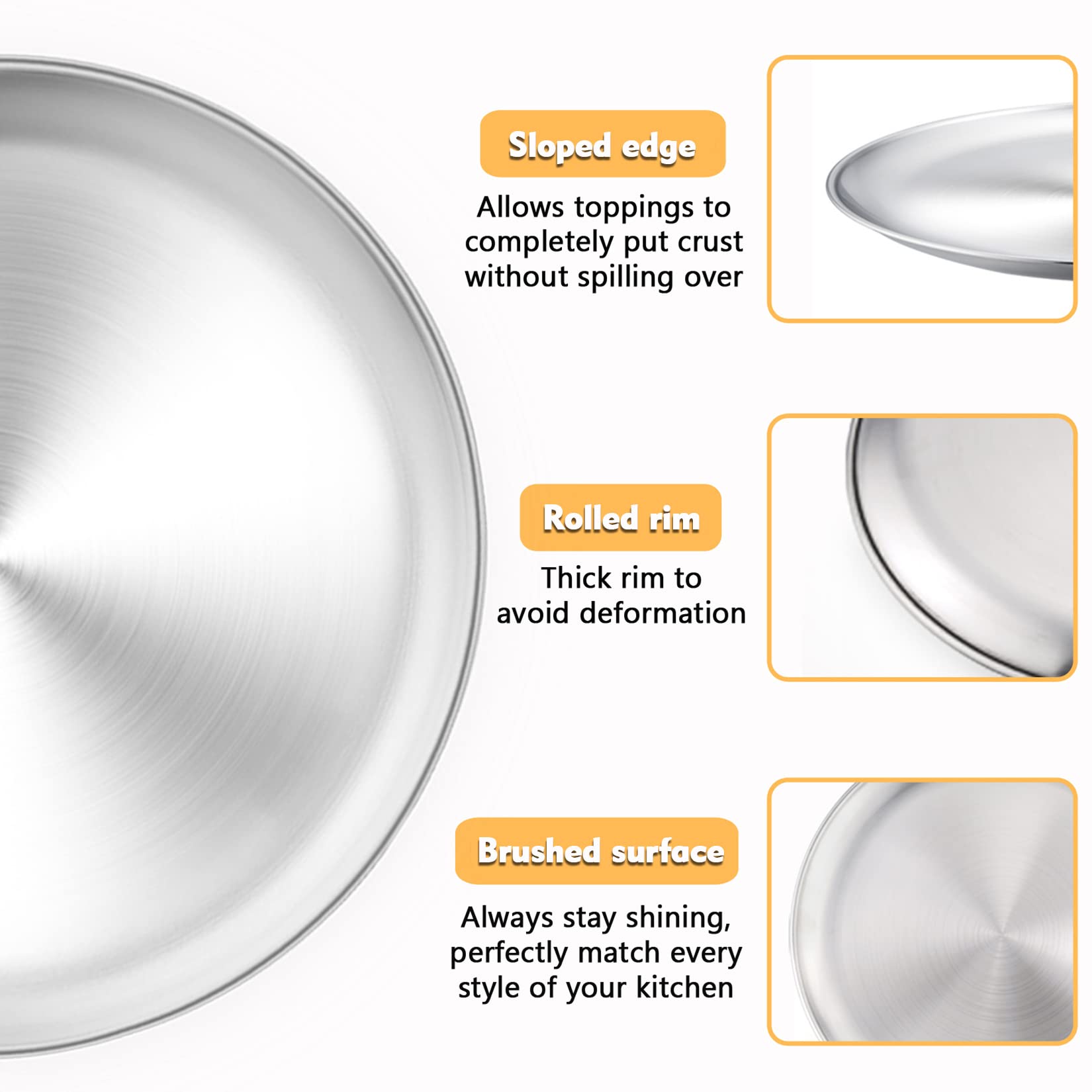 13½ Inch Pizza Pan Set of 2, P&P CHEF Stainless Steel Pizza Tray, Round Pizza Plate for Pie Cookie Pizza Cake, Non Toxic & Heavy Duty, Brushed Finish & Easy Clean