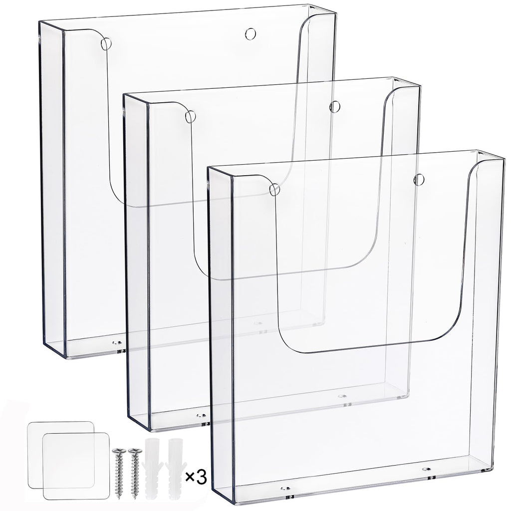 Suwimut 3 Pack Acrylic Brochure Holder, 8.5 x 11 Inch Brochure Holder Wall Mount, Clear Literature Organizer Pamphlet Flyer Display Plastic Magazine Holders for Wall