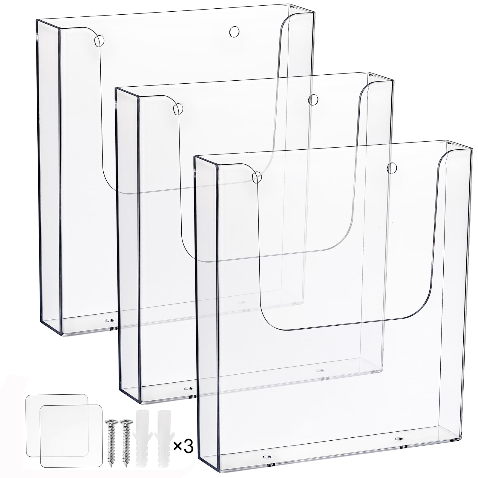 Suwimut 3 Pack Acrylic Brochure Holder, 8.5 x 11 Inch Brochure Holder Wall Mount, Clear Literature Organizer Pamphlet Flyer Display Plastic Magazine Holders for Wall