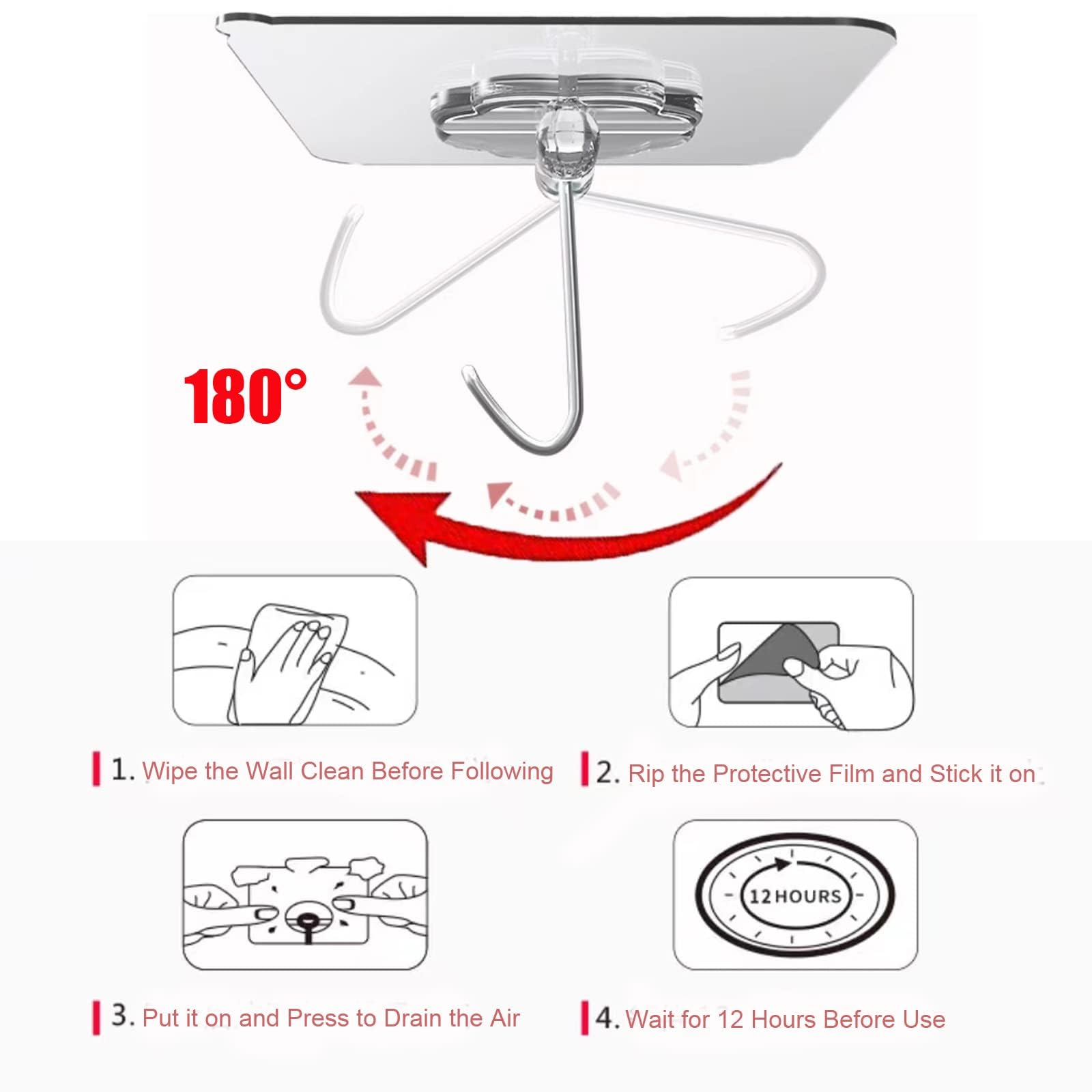 DDMY Adhesive Hooks Kitchen Wall Hooks- 50 Packs Heavy Duty 33lb(Max) Nail Free Sticky Hangers with Stainless Hooks Reusable Utility Towel Bath Ceiling Hooks