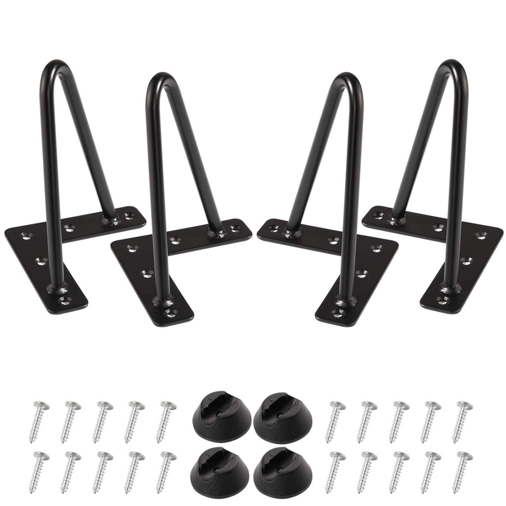 MSOBAIW 6 Inch Hairpin Legs, Heavy Duty Metal Table Legs for Cabinet, Wardrobe, TV Cabinets, Drawers, Nightstand, 3/8" Dia Satin Black Two-Rod Iron Wire for DIY Furniture