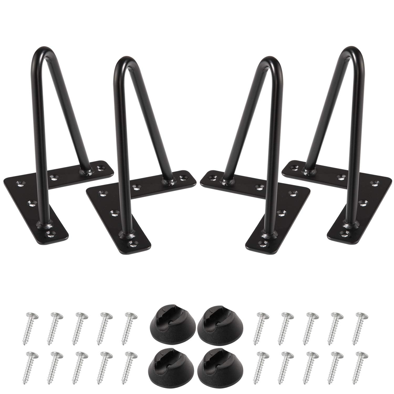 MSOBAIW 6 Inch Hairpin Legs, Heavy Duty Metal Table Legs for Cabinet, Wardrobe, TV Cabinets, Drawers, Nightstand, 3/8" Dia Satin Black Two-Rod Iron Wire for DIY Furniture