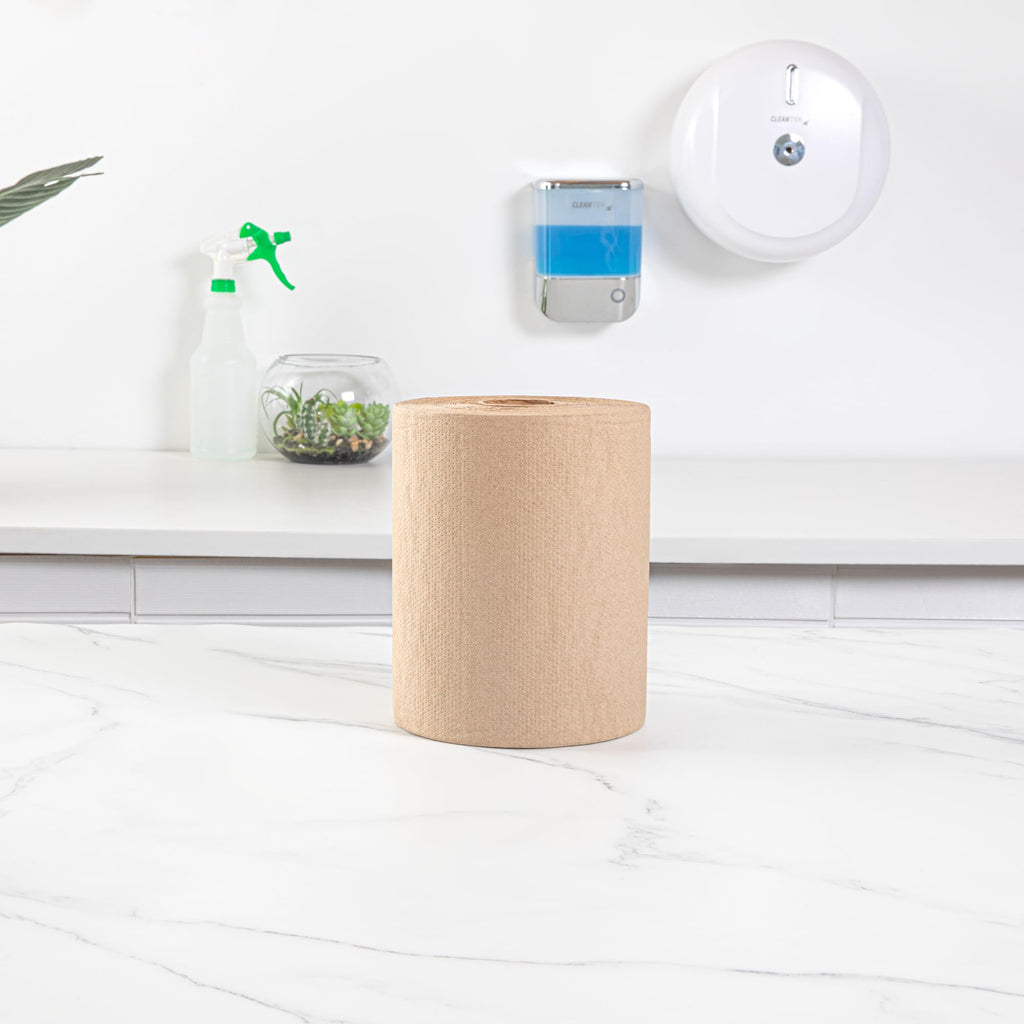 Restaurantware-Paper Towel Roll 600' x 1 Roll Long Paper Towel 8" Wide Hand Towel Roll 1 Ply Universal Dispenser 2" Core Hardwound High Absorbency Everyday Use for Commercial Washroom Kraft