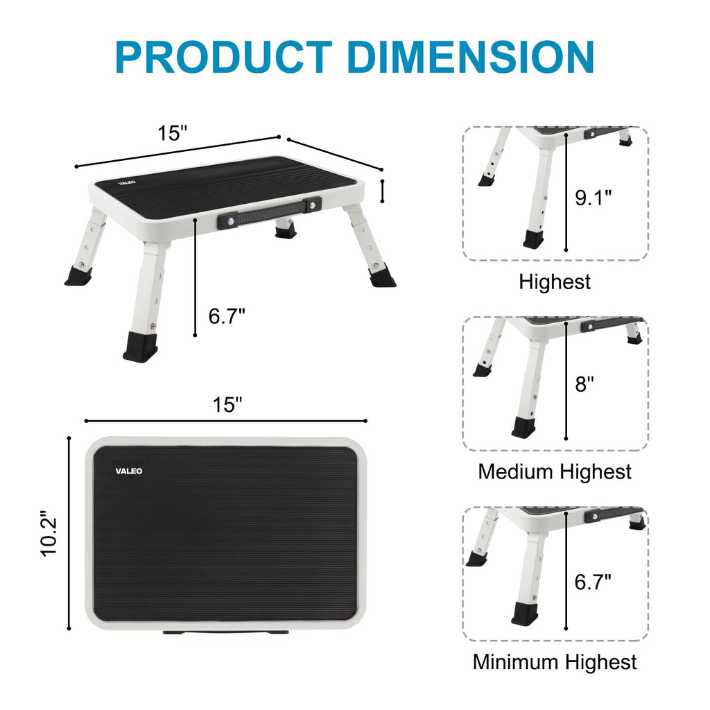 IKKAKOI Folding Step Stool, Height-Adjustable Step Stool with Non-Slip Platform, Step Ladder for Adults or Kids in Kitchen, Home, 500 Lbs Capacity