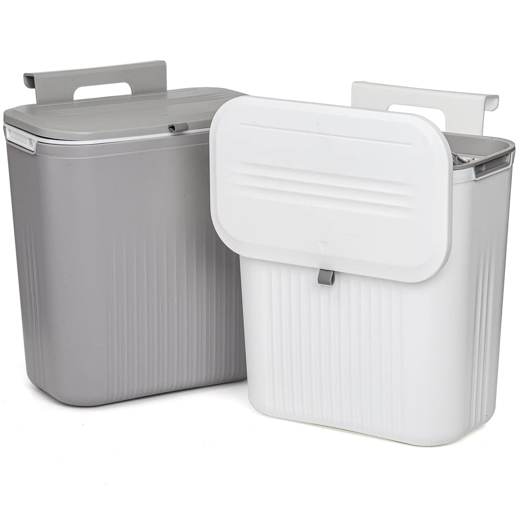 Frcctre 2 Pack Compost Bin for Kitchen, 2.4 Gallon/9L Hanging Trash Can with Lid Garbage Can for Countertop or Under Sink, Wall Mounted Counter Waste Bin for Kitchen Bathroom Bedroom Office
