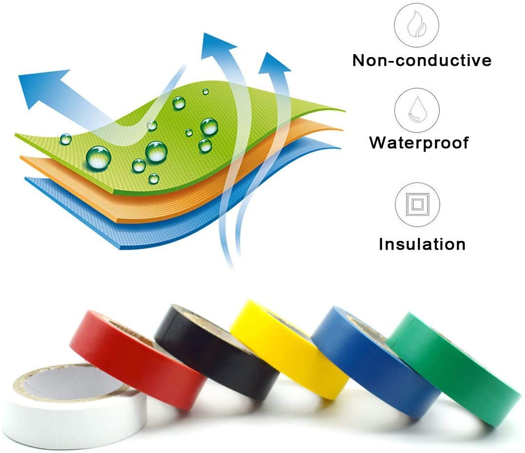 WELSTIK 10 Pack Rainbow Colorful Electrical Tape 3/4" x 66',Waterproof, Flame Retardant, Strong Vinyl Rubber Based Adhesive - Suitable for Use at No More Than 600V