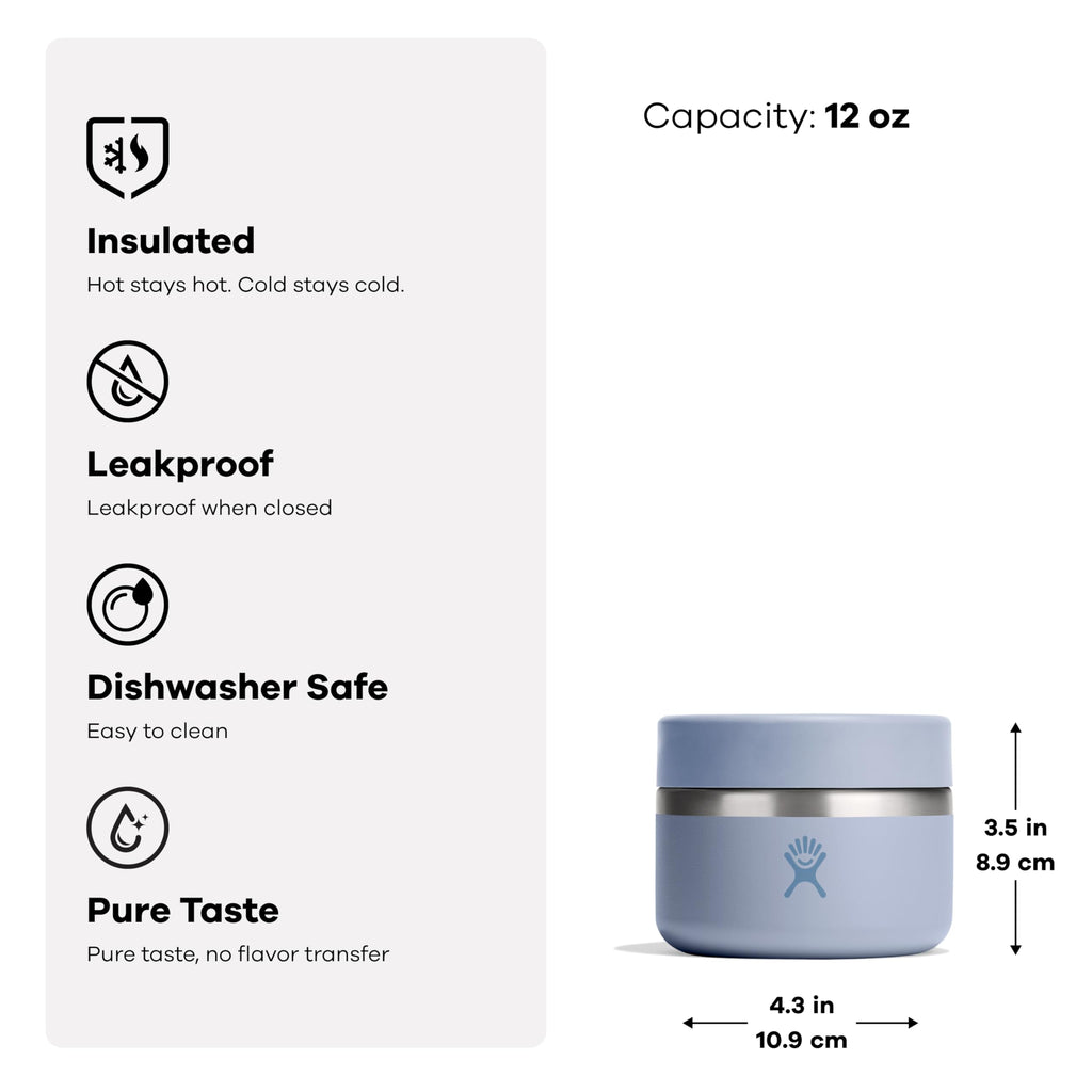 Hydro Flask 12 Oz Stainless Steel Insulated Food Jar, Leakproof and Dishwasher Safe, BPA-Free, Agave Green