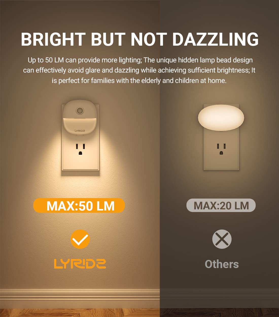 Lyridz Motion Sensor Night Light Plug in, [4 Pack] 2-in-1 Auto Modes (Motion Activated + Dusk to Dawn), 1-50LM Dimmable Veilleuse, 2700K Warm White for Stairs, Hallway, Bathroom - Ultra Slim