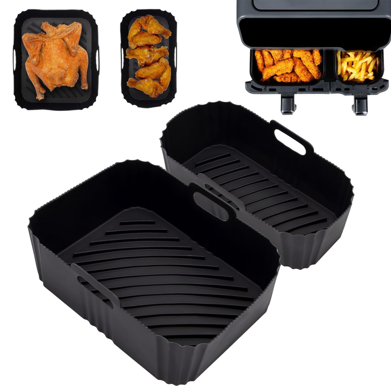 Silicone Air Fryer Liners for TFAL and Philips Dual Basket 5.2L/3.1L, Reusable Accessories for T-fal Dual Easy Fry XL 8.7Qt, Airfryer Liners Accessories