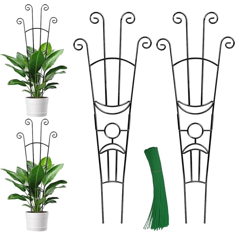 2 Pack 32.6 Inch Plant Trellis for Climbing Plants Indoor, Expandable Large Metal Potted Plants, Heavy-Duty Tall Climber Support Ivy, Outdoor Houseplants Flowers