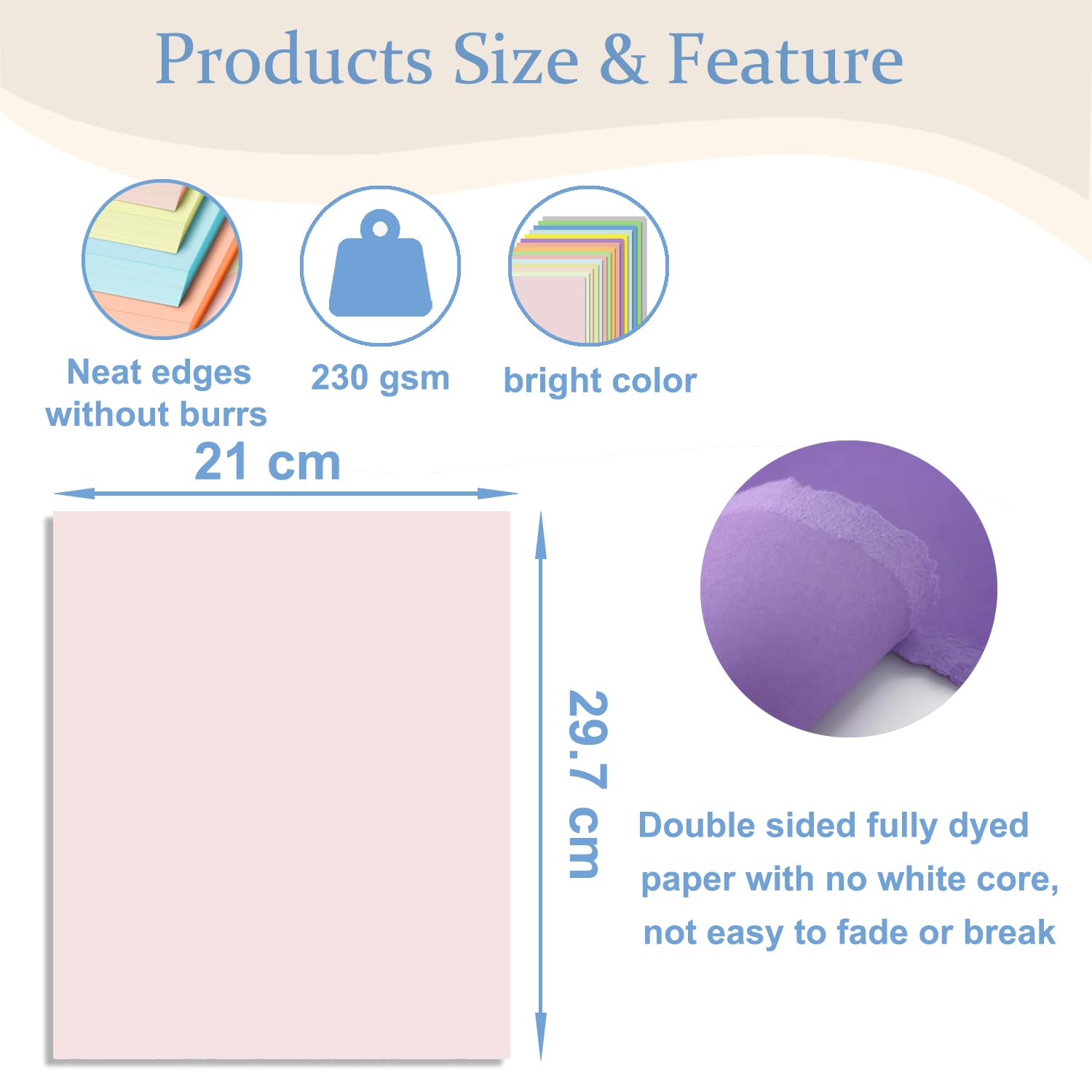 Acidea 45 Sheets 15 Assorted Colors Macaron Colored Cardstock Paper, 230 GSM Colored A4 Size Hard Thick Cardstock Paper, Light Colour Warm Colour Art Special Handmade Paper