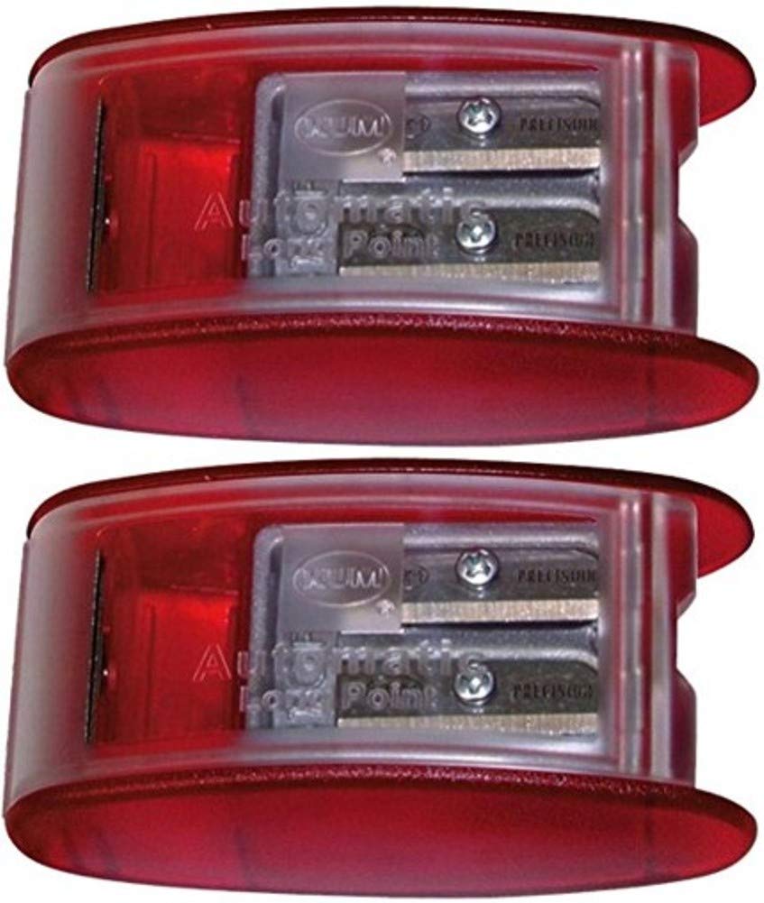 Kum 1053021 Model AS2KM Two Hole Automatic Long Point Pencil Sharpener, Red Plastic Casing, Makes Long Pencil Point in 2 Steps, Automatic Brake Prevents Oversharpening (Pack of 2)