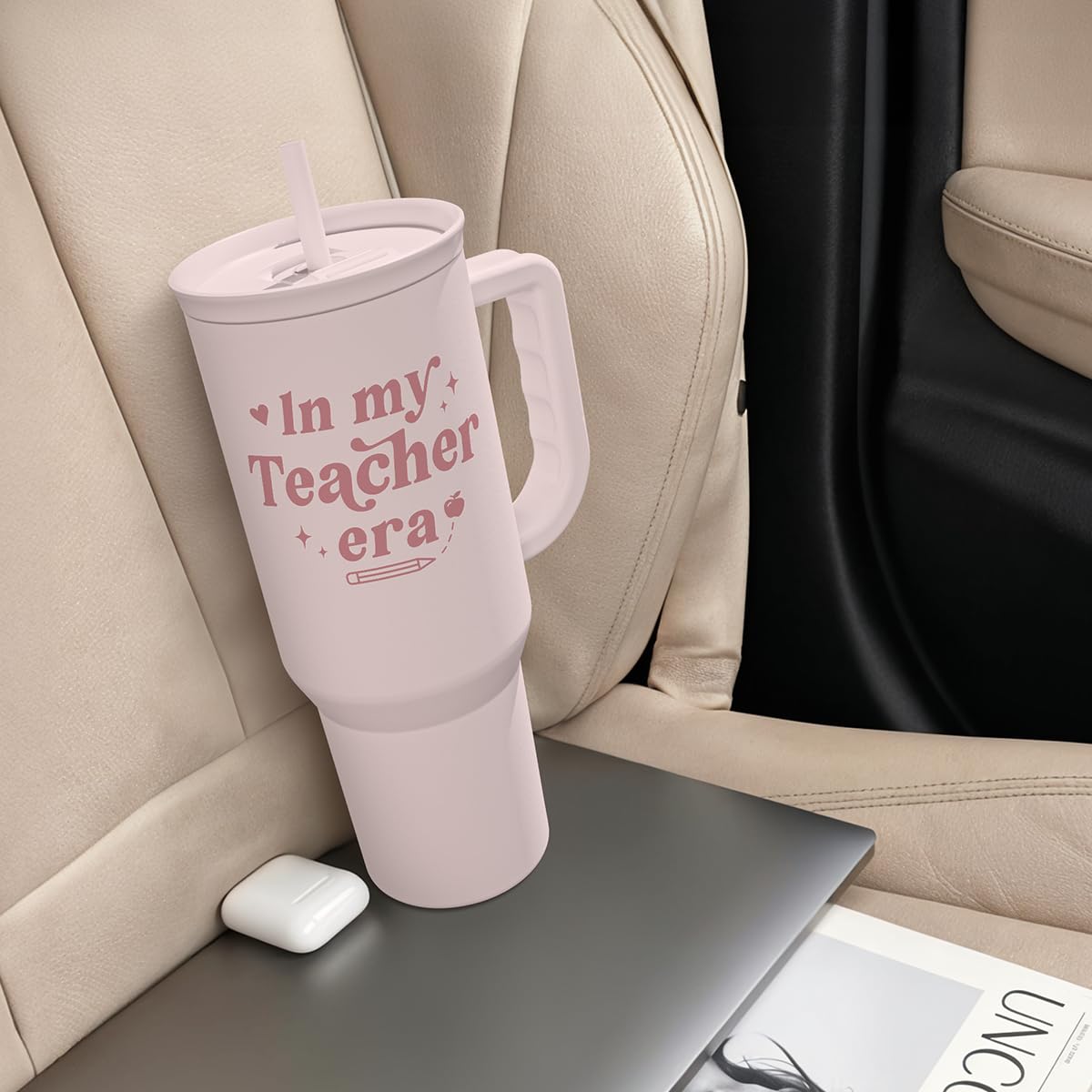 SANDJEST Teacher Gift – Stainless Steel Insulated Tumbler with Handle - Cool Teacher Club Travel Coffee Mug Cup for Women Back to School Birthday Christmas Teacher's Appreciation, 40oz