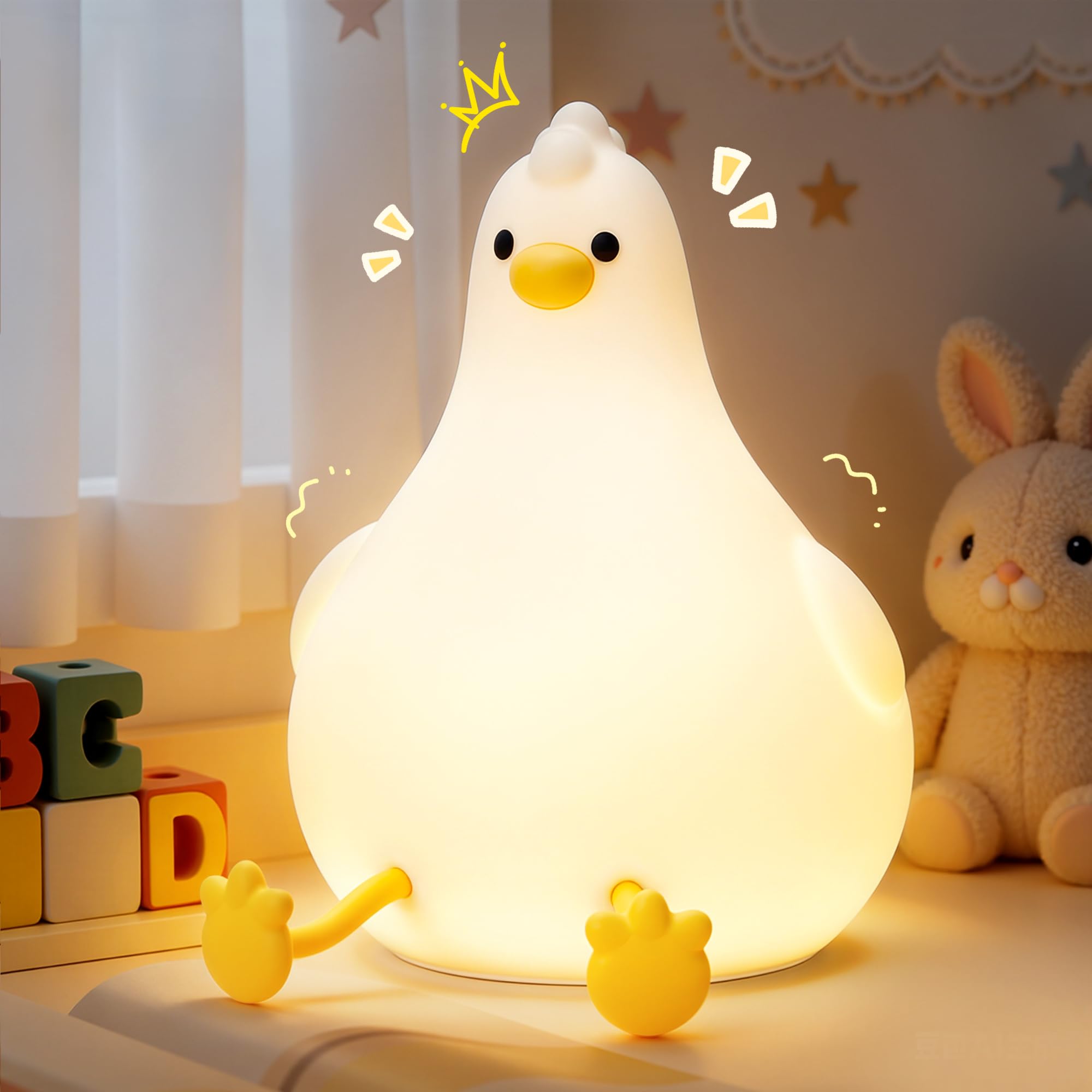Auxmir Peepi Chick Night Light, Rechargeable LED Night Lamp with 7 Color Modes & 3 Level Brightness, Silicone Sleep Touch Night Light with Timer for Bedroom Nursery Decor, Ideal Gift for Baby Kids