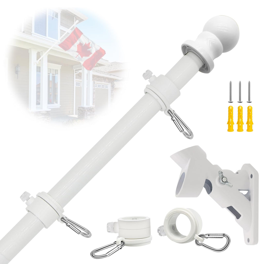 NQ Outdoor Flag Pole with Holder for Outside House,5FT Stainless Steel Wall Mounted Flag Pole Kit with Bracket,Flagpole for Porch Yard or Commercial (White)