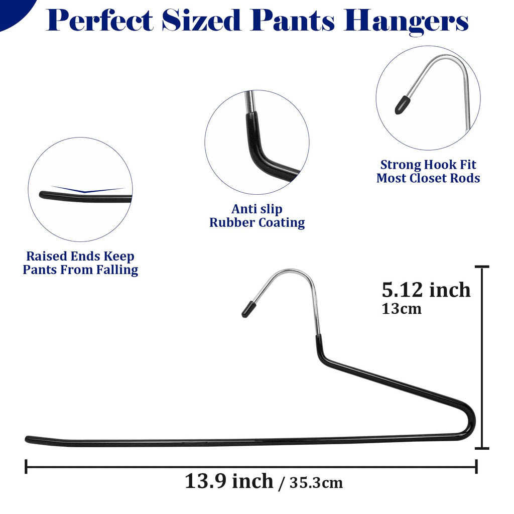 GZQXHOME 20 Pack Open Ended Pants Hangers with Non Slip Design,Suitable for Trousers,Jeans,Towels for Closet Space Saving,Durable Metal Material with Rubber Coating (Black)