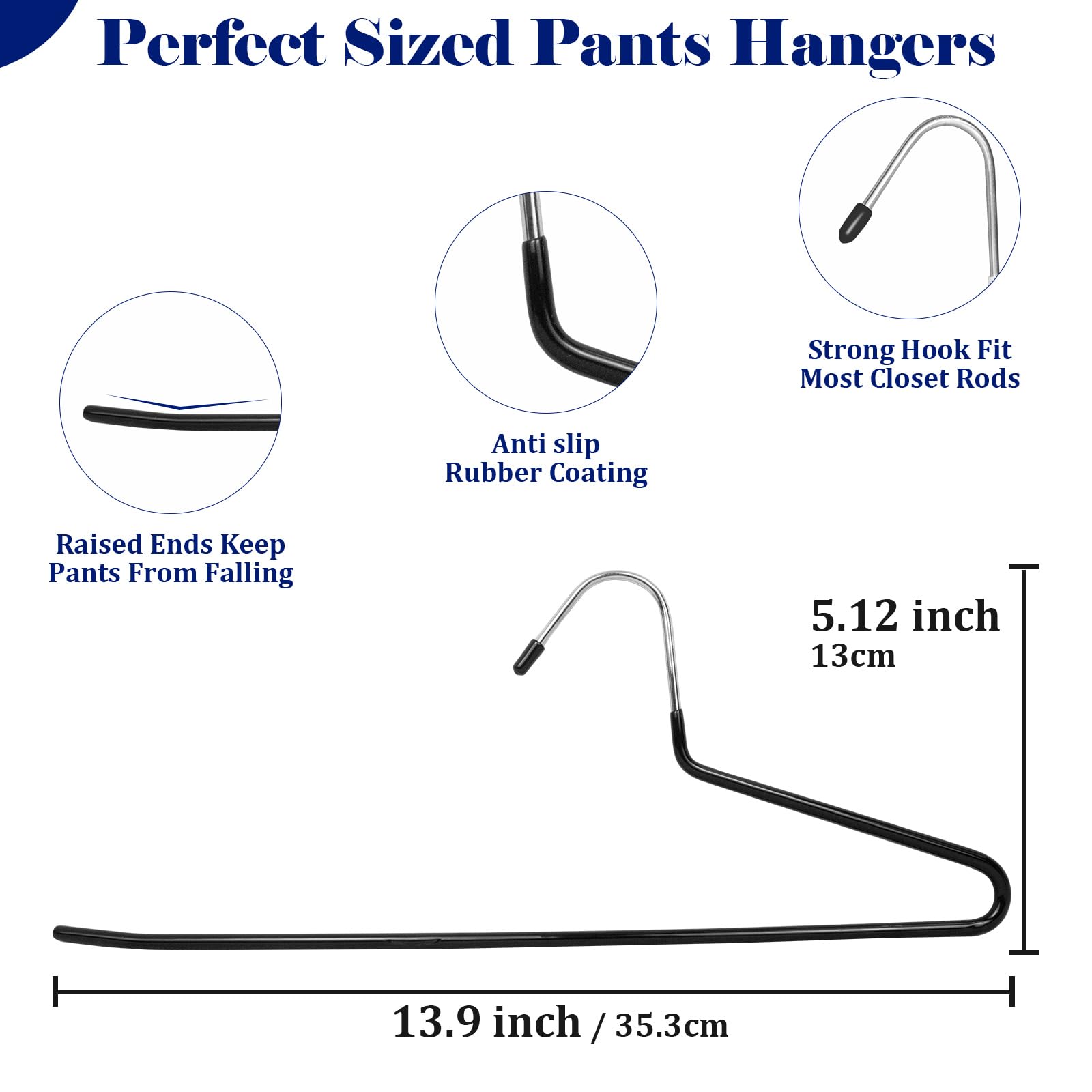 GZQXHOME 20 Pack Open Ended Pants Hangers with Non Slip Design,Suitable for Trousers,Jeans,Towels for Closet Space Saving,Durable Metal Material with Rubber Coating (Black)