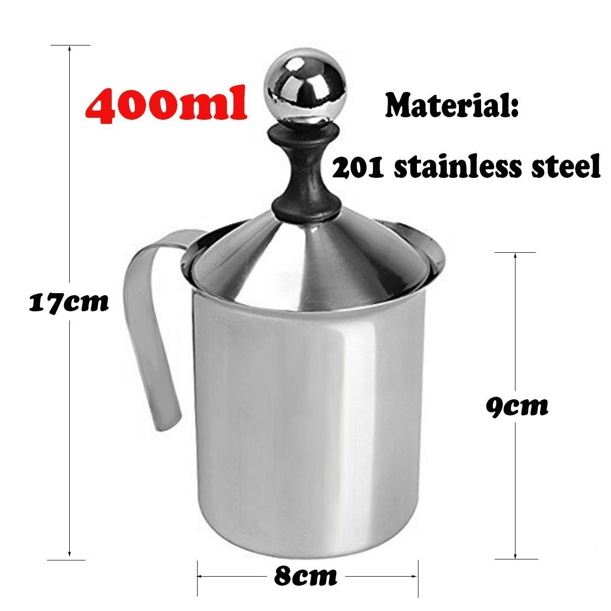 Manual Milk Frother, Stainless Steel Hand Pump Milk Foamer, Handheld Milk Frothing Pitchers,Manual Operated Milk Foam Maker for Cappuccions and Coffee Latte 14-Ounce/400ml