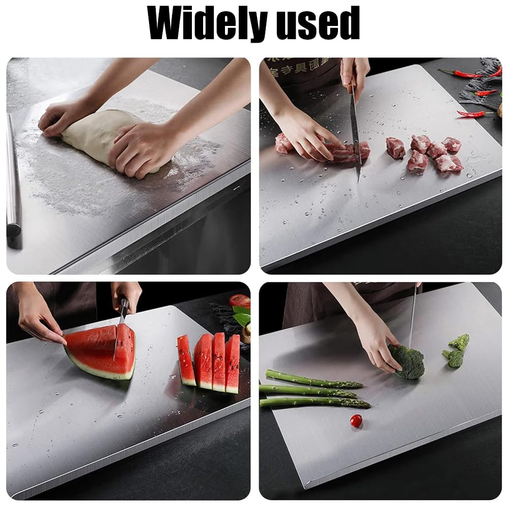 Stainless Steel Cutting Board for Kitchen Counter 304 Stainless Steel Cutting Plate 15.8 X 13.8 Inch Lipped Stainless Steel Cutting Board for Cutting Vegetables, Fruits, Meat,Bread