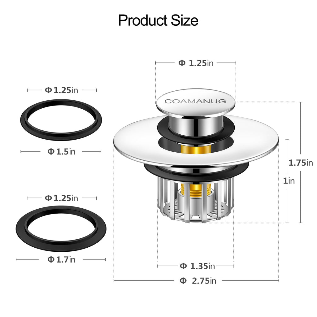 coamanug Bathtub Stopper | Shower Drain Hair Catcher, Pop-up Tub Stopper with Strainer | Bathroom Drain Plug | Drain Protector for 1-1/2 to 1-3/4"" Bath Drain Hole