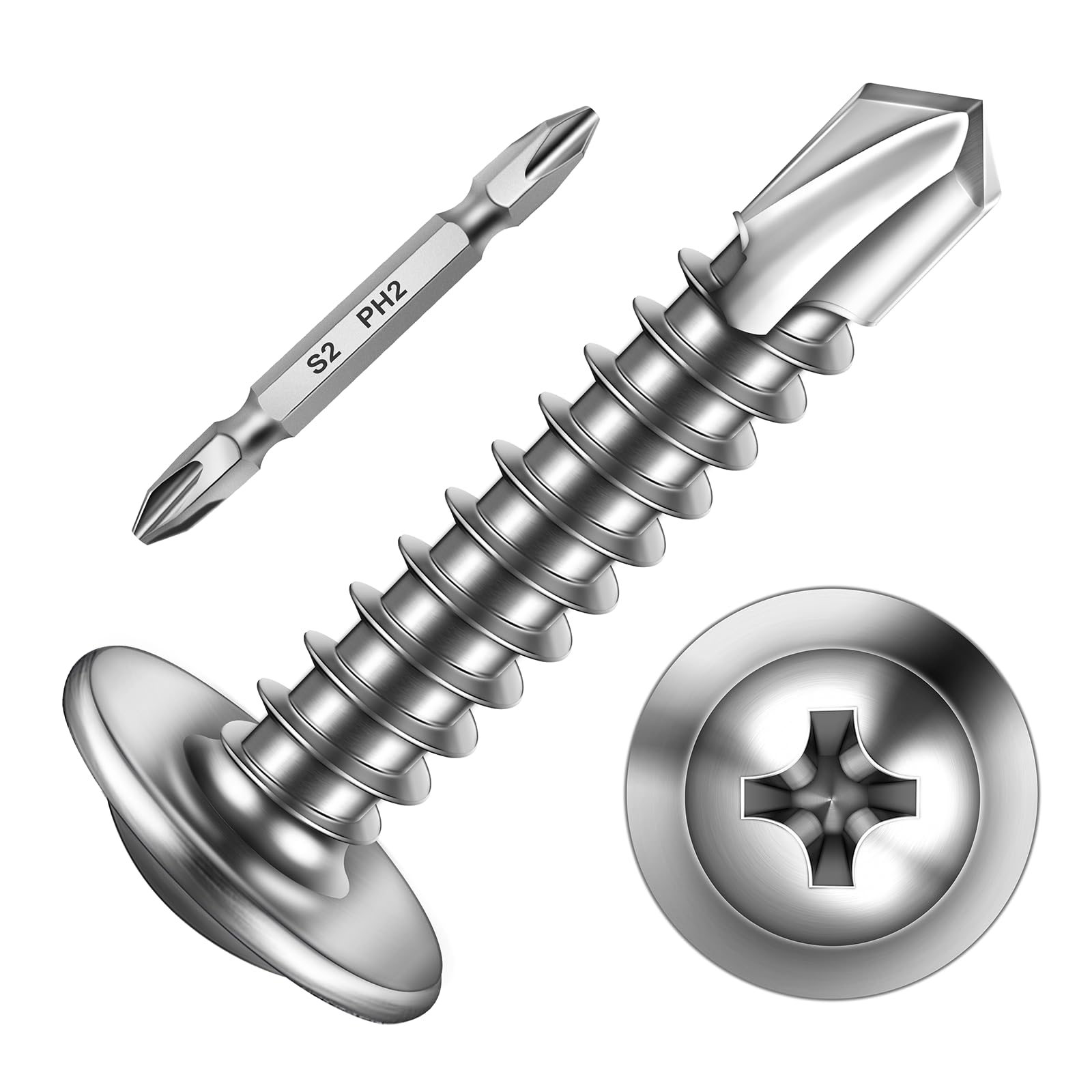 Mywish 200pcs #8×1" Self Tapping Screws for Metal, Sheet Metal Screws 410 Stainless Steel Truss Head Self Drilling Screws High-Strength Quick Tapping Screws