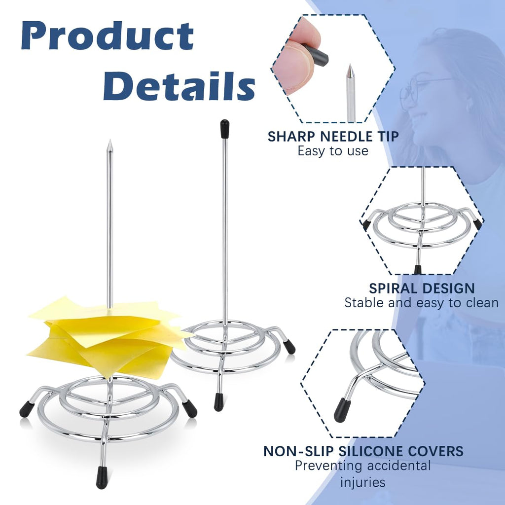 6 Pcs Receipt Holder Spike for Desk, Stainless Steel Ticket Stabber for Restaurant, Straight Rod Bill Fork, Memo Holder Stand for Office, Paper Note Spike Stick, Metal Bills Check Spindle