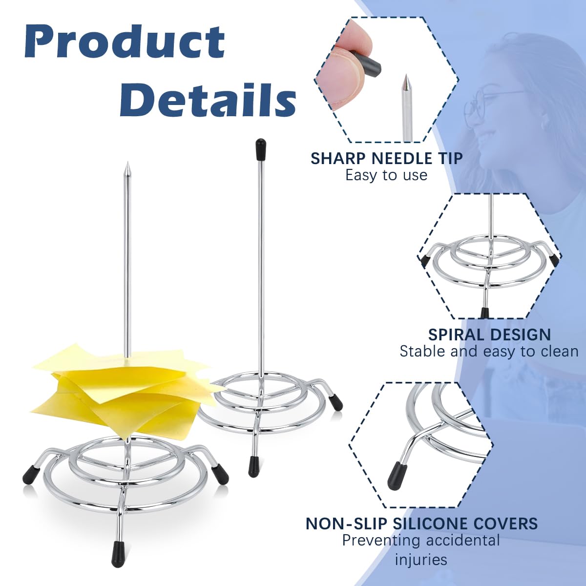 6 Pcs Receipt Holder Spike for Desk, Stainless Steel Ticket Stabber for Restaurant, Straight Rod Bill Fork, Memo Holder Stand for Office, Paper Note Spike Stick, Metal Bills Check Spindle