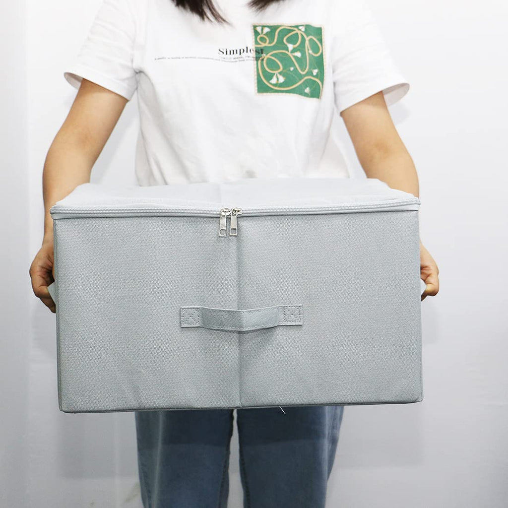 Dust proof Attic Shelf Clothes Storage Boxes with Zip Lid, Breathable Collasible Bins for Seasonal Garment Organizer, Light Gray, 2 pcs