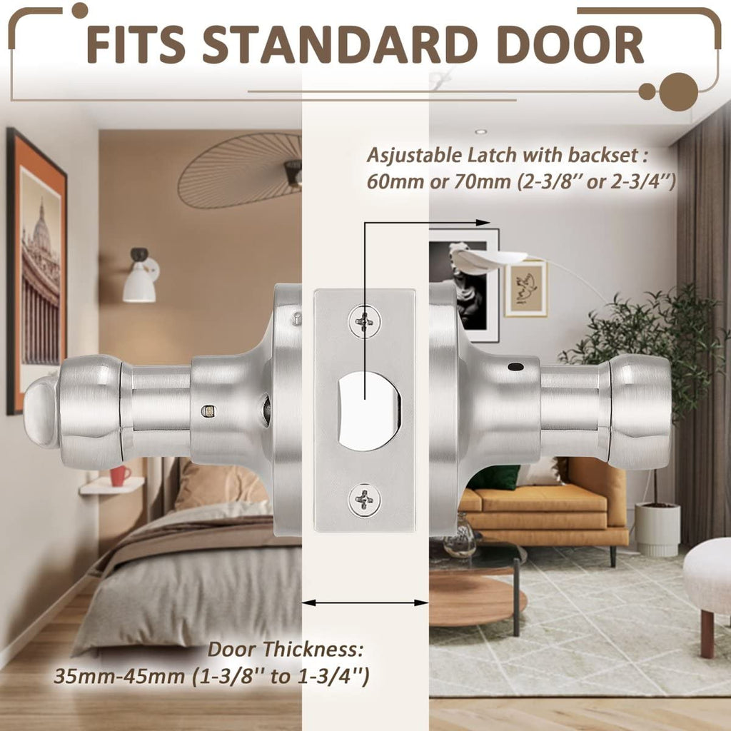 Probrico (1 Pack)Privacy Door Lever[Thumb Turn Lock on The Inside],Locking Door Handle Set for Bedroom & Bathroom Doors,Keyless Satin Nickel Finish Wave Door Lock, Reversible Right & Left Side Handed