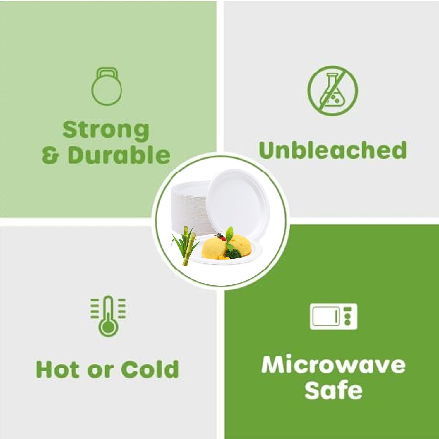 Miecux Paper Plates, Compostable Paper Plates[100-Pack] 9 Inch Plates - Eco-Friendly, Biodegradable Sugarcane Bagasse, Heavy Duty Paper Plates, White Paper Plates for Party