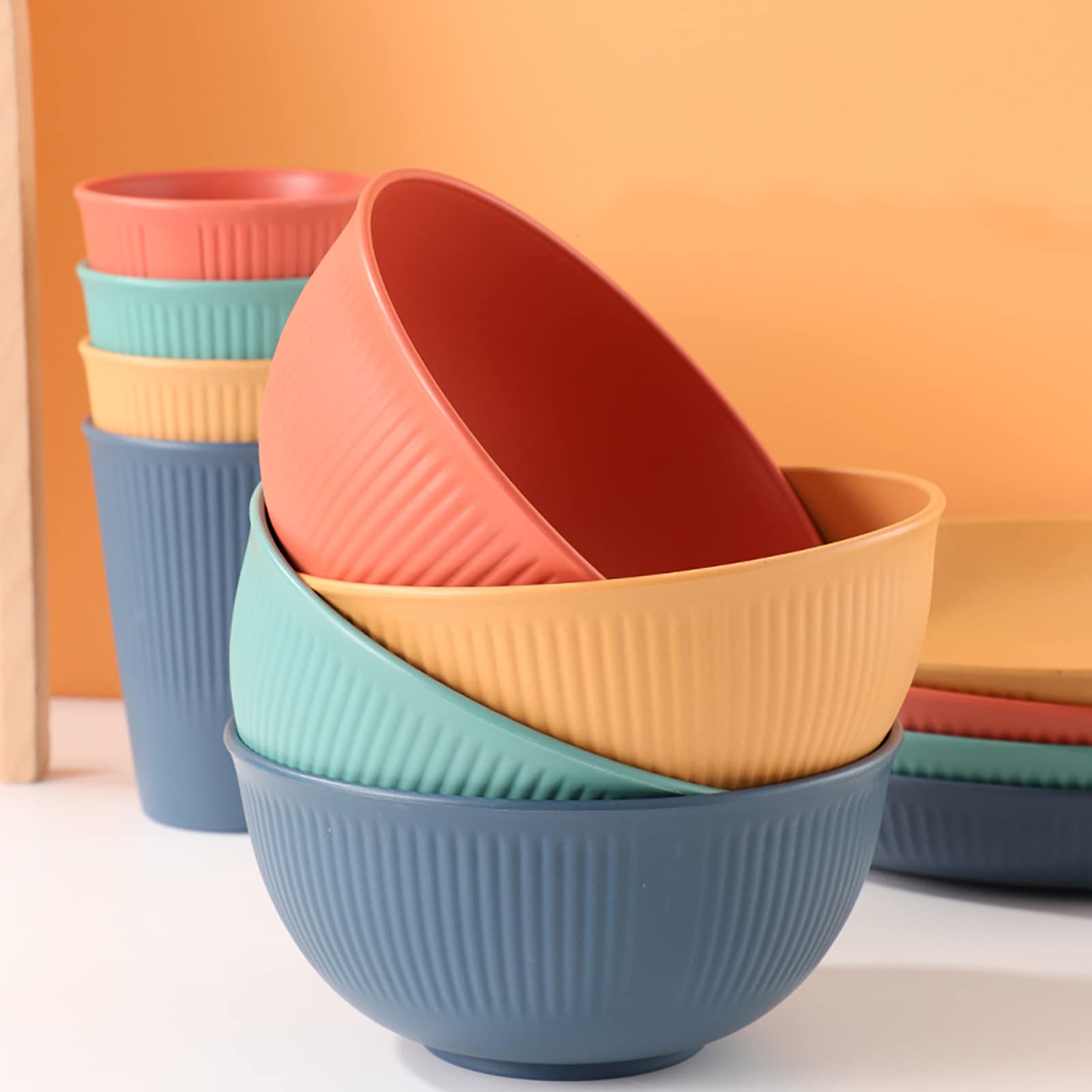 16 Pieces Bowl Set Tablewares, Wheat Straw Plates,Lightweight Degradable Dinner Plates Set,Bowls, Cups, Tablewares Set, Dishwasher Safe Dinnerware Set, Unbreakable Salad Plates