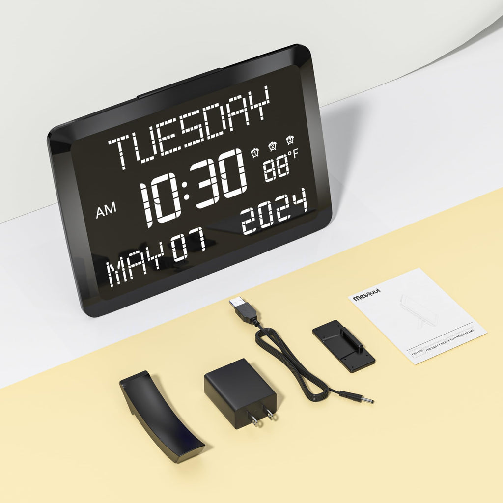 11.5" Large Digital Clock for Seniors, Dementia Clock with Temperature/Date/Week,3 Alarms,5 Dimmer,15 Volume,Battery Backup,Calendar Clock for Living Room Home Office Elderly