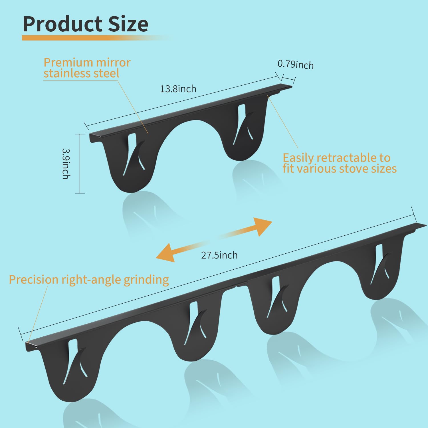 Stainless Steel Stove Counter Gap Cover (2 Pack, Black), Stove Gap Guard, Stove Gap Filler for Kitchen, Range Trim Kit, Heat Resistant with Easy Clean, Adjustable Length 13.8” to 27.5”