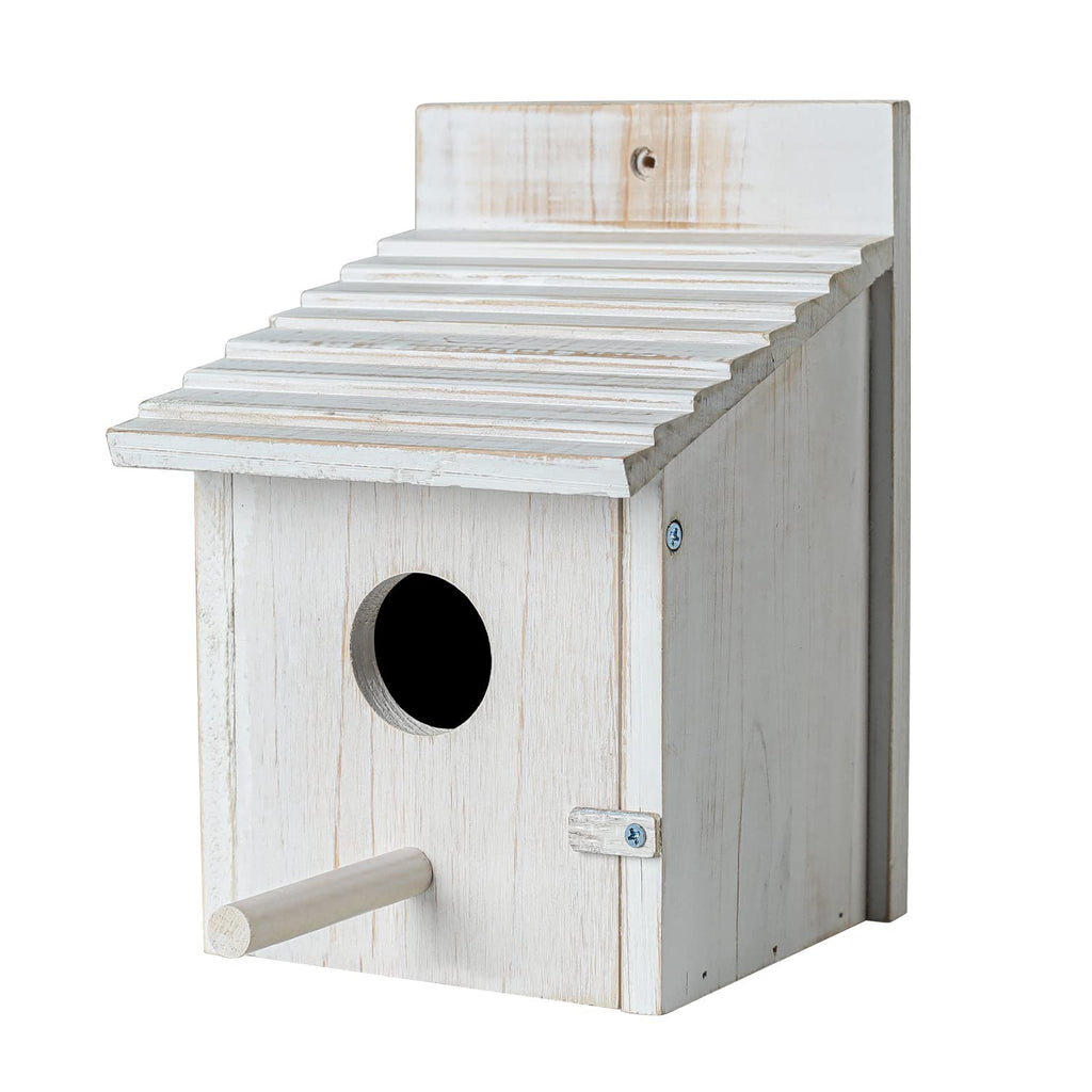 NATUREYLWL Wooden Bird Houses for Outside, Outdoor Bird House with Pole, Weatherproof Birdhouse for Finch,Bluebird,Cardinals, Hanging Birdhouses, Nesting Box for Garden Birds