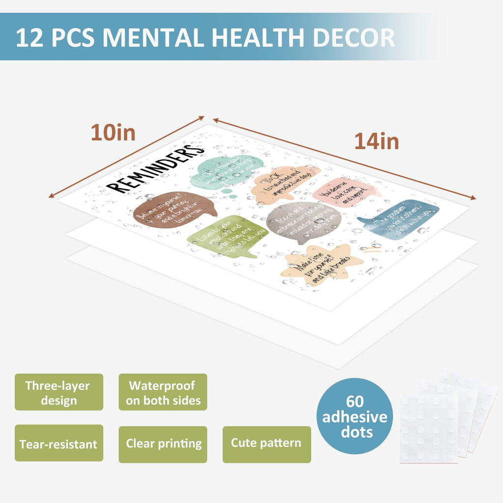 12 PCS Mental Health Posters-Printed Educational Publications Posters School Counselor Office Must Haves, Therapy Office Decor Feelings Wheel Maslows Hierarchy of Needs(10"x14")