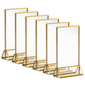 Acrylic Gold Sign Holders, 4x6 Vertical Clear Picture Frames with Gold Borders, Double Sided Table Menu Display Stand for Restaurant Signs, Wedding Table Numbers, Photos and Art Display - 6 Pack
