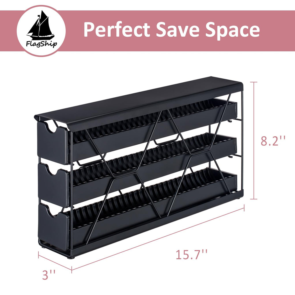 FlagShip 3-Tier Nespresso Pod Holder & Vertuo Coffee Capsule Organizer - Black Metal Space-Saving Storage Holds 30+ Pods Fits Vertuo Pod