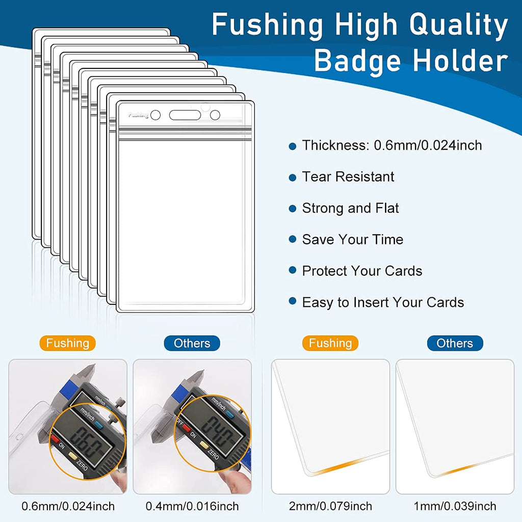 Fushing Pack of 100 Clear Plastic Vertical Badge Holders, Name Tag Holders, Card Holders (L)