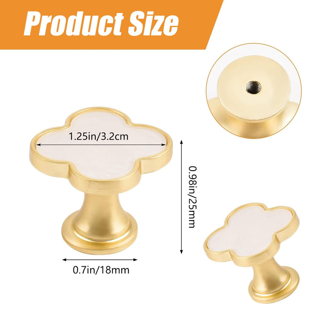 BEANPRECOY 8 Pcs Clover Four-Leaf Cabinet Knobs, Cabinet Drawer Pulls Cabinet Knobs, Zinc Alloy Single Hole Door Handle for Dresser, Wardrobe, Cupboard (White)