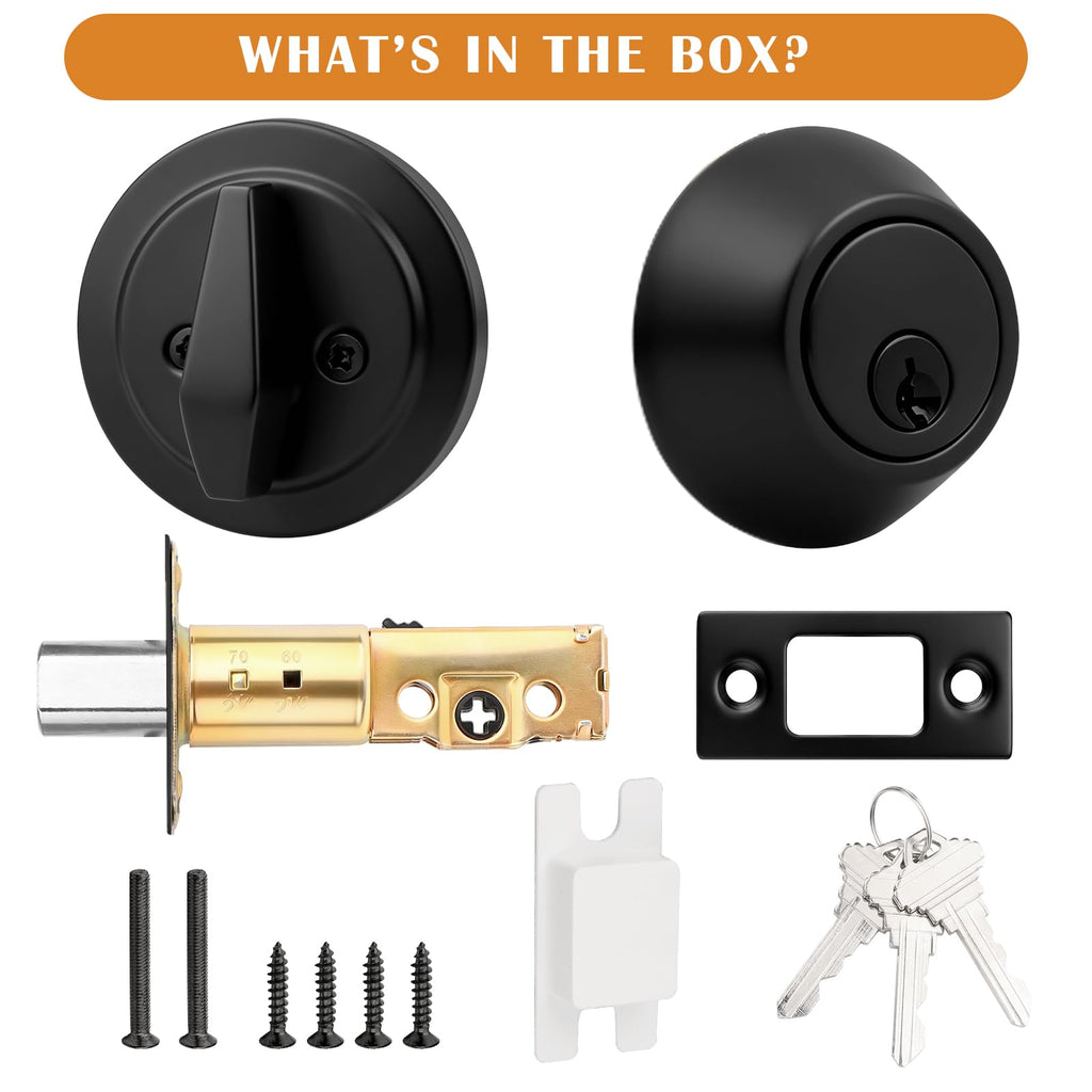 Probrico Single Cylinder Deadbolt Lock Black,Keyed Deadbolt Lock 3 Keys Interior& Exterior Door Hardware (for Entrance Lock and Front Gate Doors)