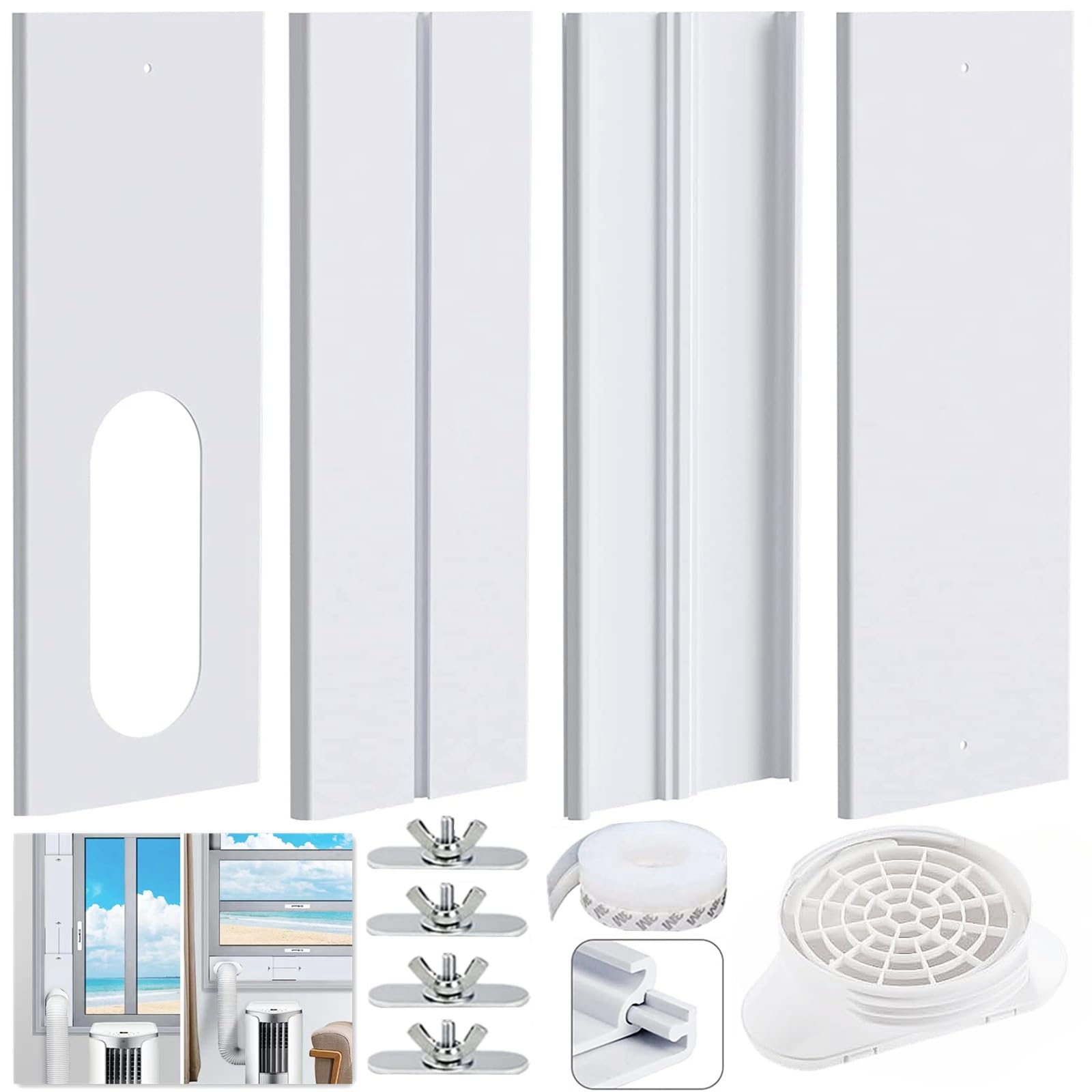Upgraded Portable Air Conditioner Windows Vent Kit, Universal Window Sealing Plates with 2 in 1 Coupler, Suit for 5.1/5.9In Diameter Air Conditioner Exhaust Hose, Adjustable Length－17”to 61”
